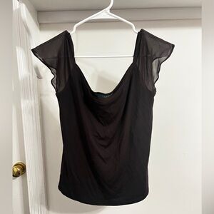Lauren Ralph Lauren Black Sheer Sleeve Top